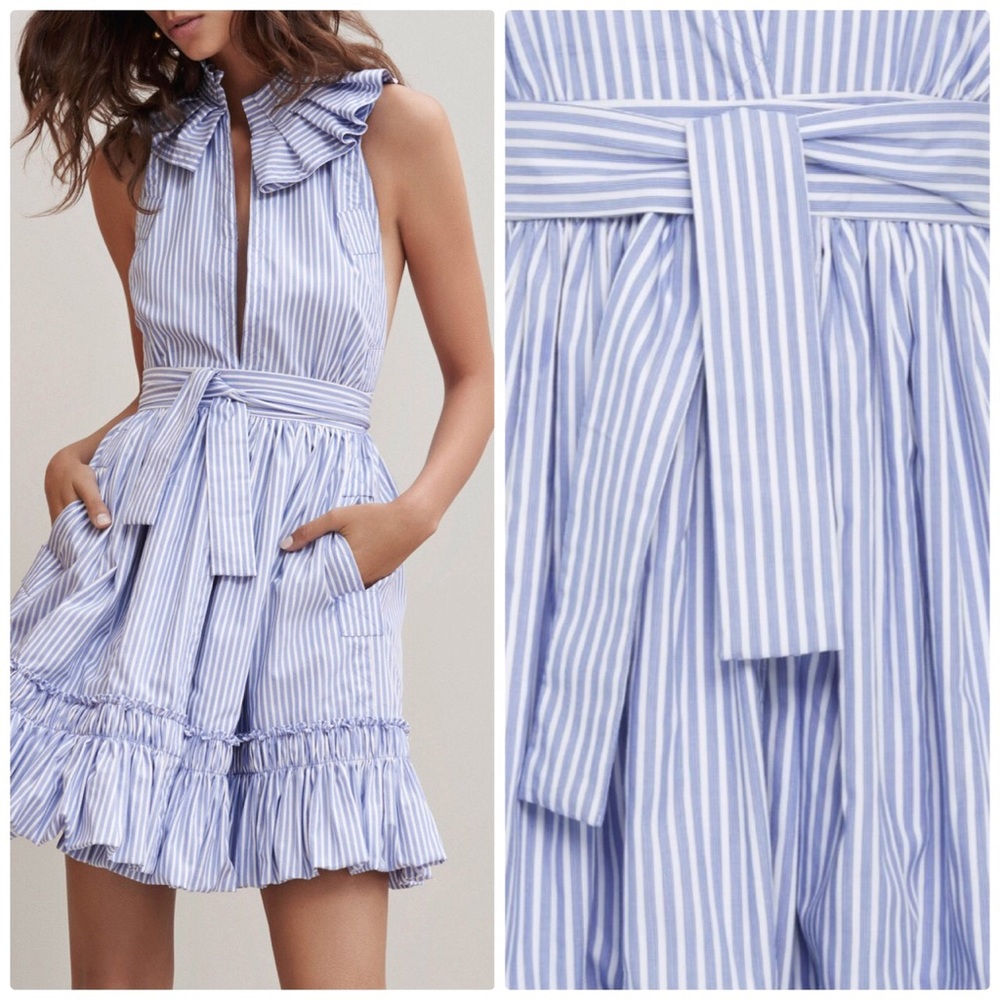 Alexis Briley Striped Ruffle Trim Dress Size Small